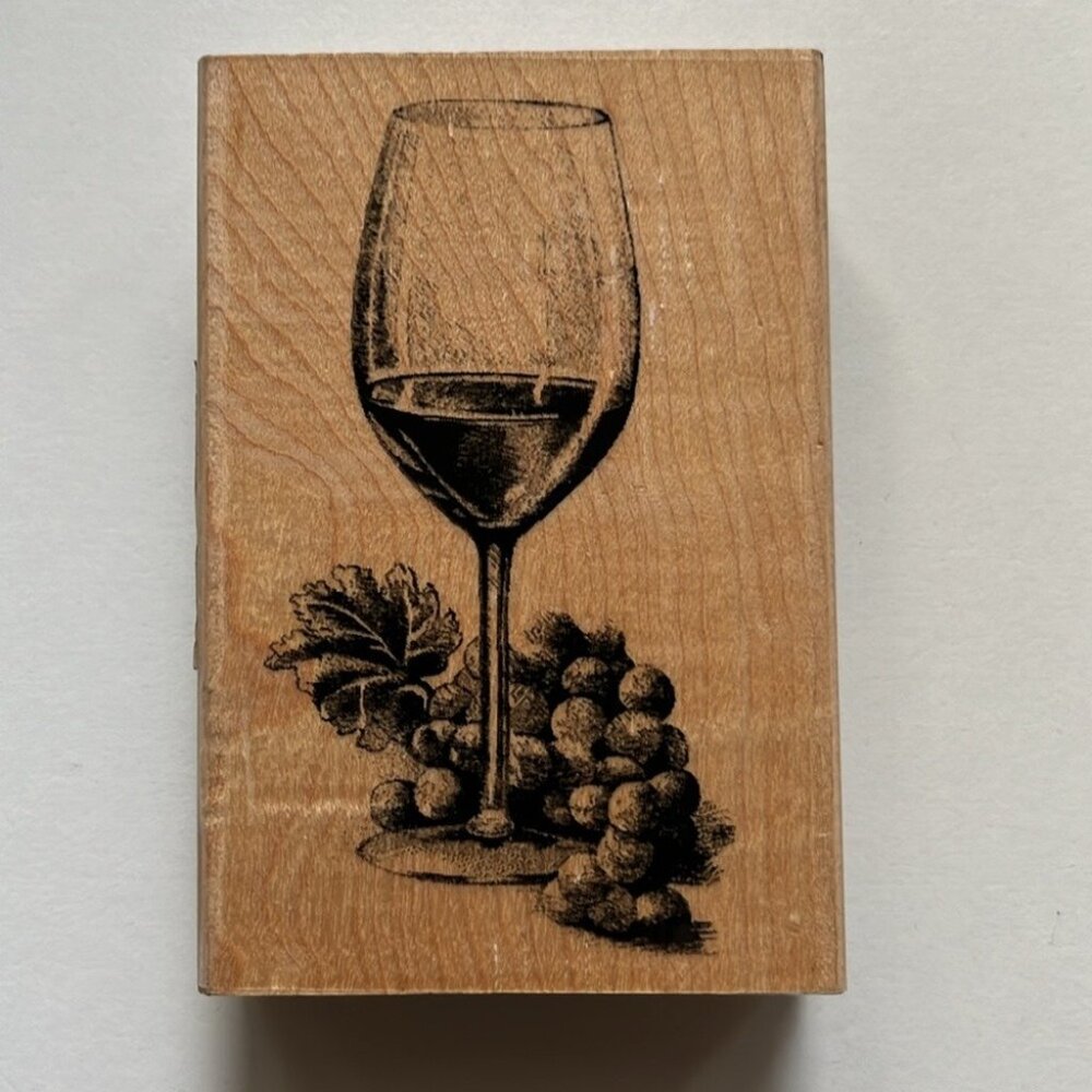 Wooden Rubber Stamp – Wine Glass Design 🍷🪵🎨